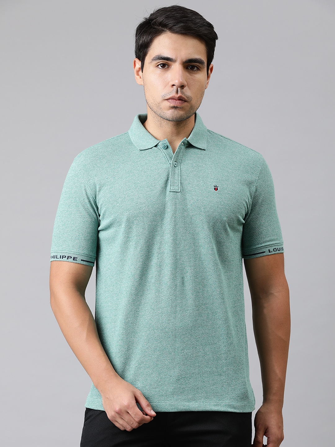 

Louis Philippe Sport Men Sea Green Solid Polo Collar T-shirt