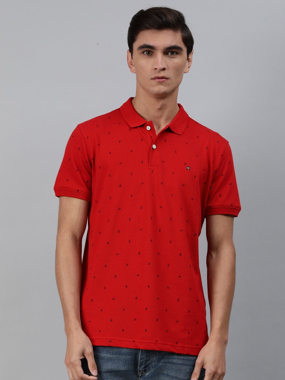 

Louis Philippe Sport Men Red & Navy Blue Printed Polo Collar T-shirt