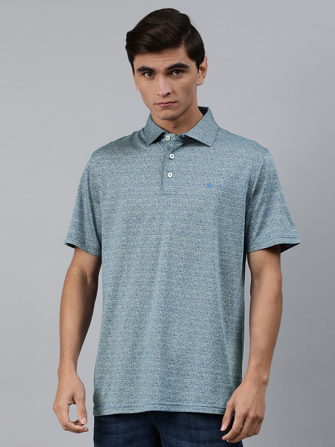 

Louis Philippe Sport Men Blue Self Design Slim Fit Polo Collar T-shirt