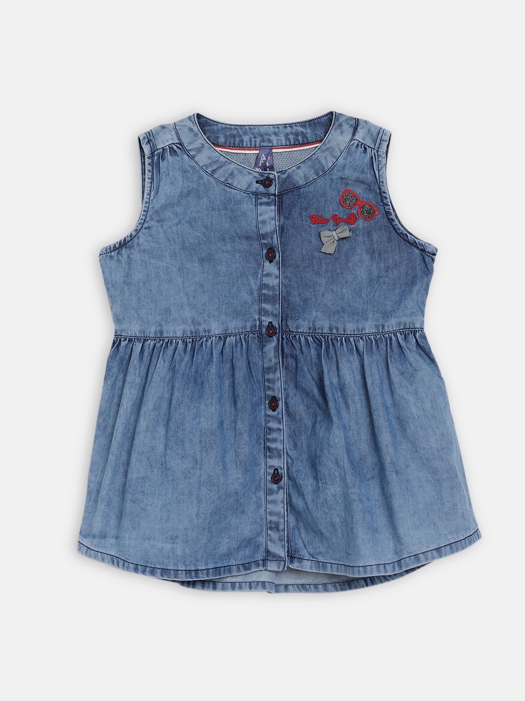 Blue Giraffe Girls Blue Solid Pure Cotton Top