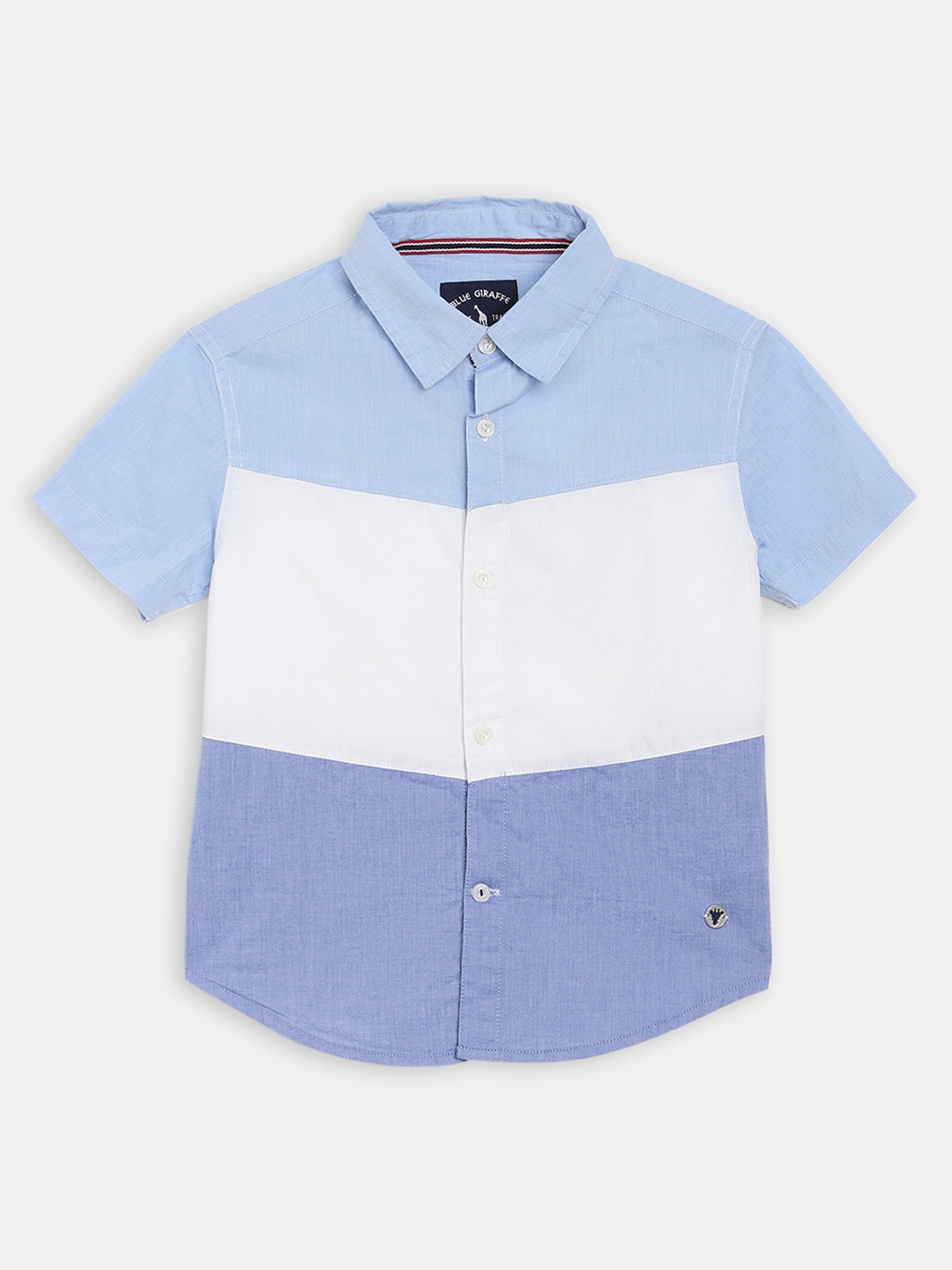 

Blue Giraffe Boys Blue & White Regular Fit Colourblocked Casual Shirt