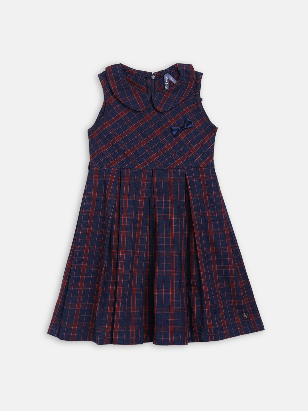 

Blue Giraffe Girls Navy Blue & Red Checked Fit and Flare Dress