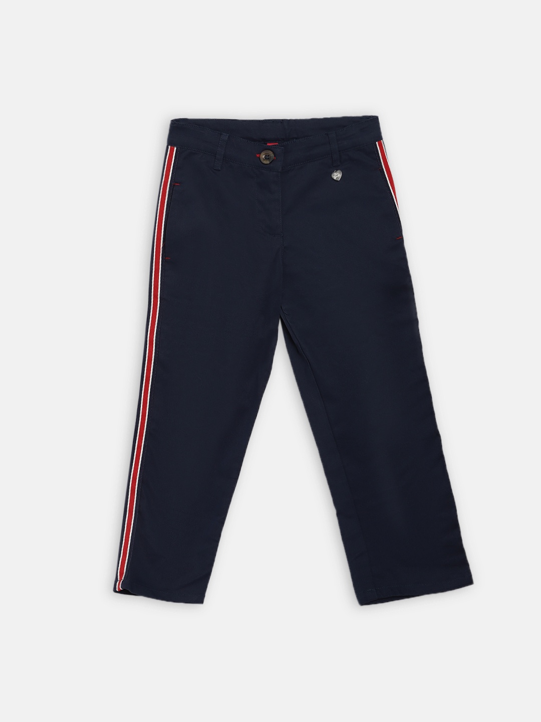 

Blue Giraffe Girls Navy Blue Slim Fit Solid Regular Trousers