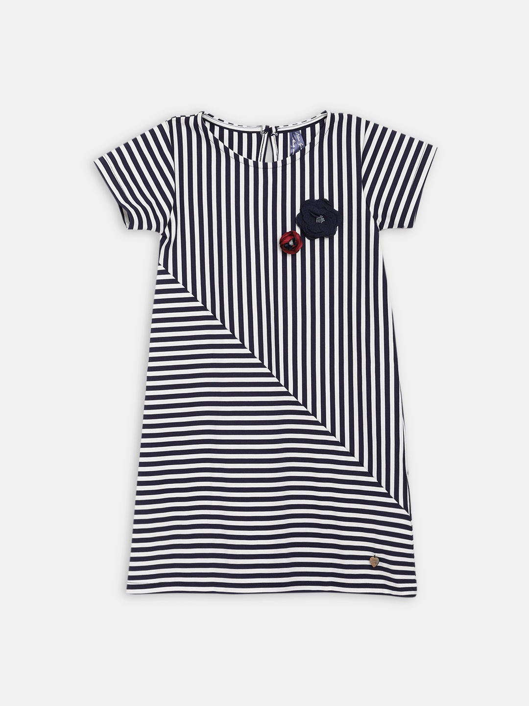 

Blue Giraffe Girls White & Navy Blue Striped A-Line Dress