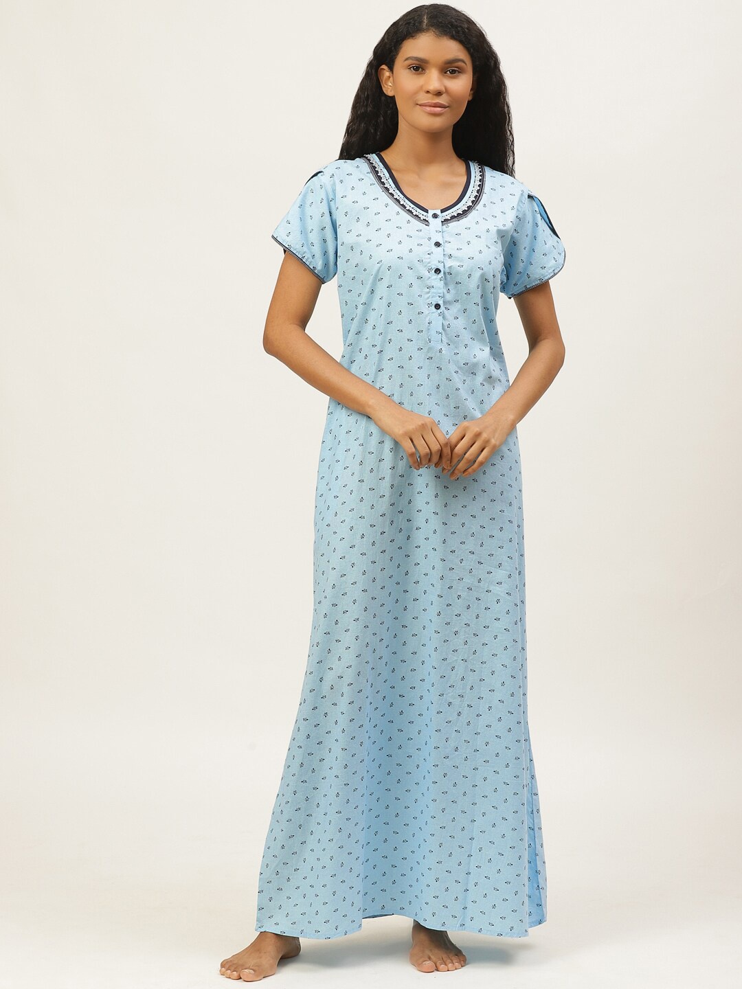 

Sweet Dreams Blue Floral Printed Nightdress