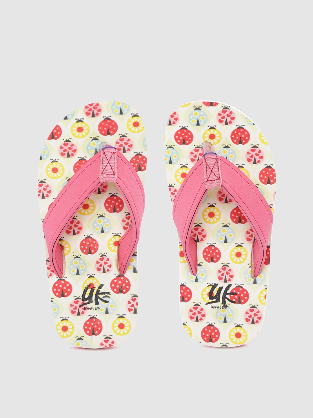 

YK Girls Pink & Yellow Printed Thong Flip-Flops