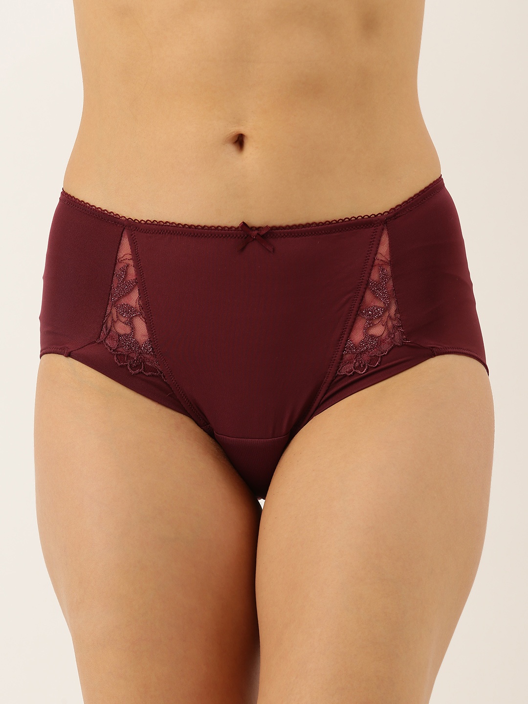 

Enamor Women Burgundy Solid Lace Detailing Hipster Briefs P046