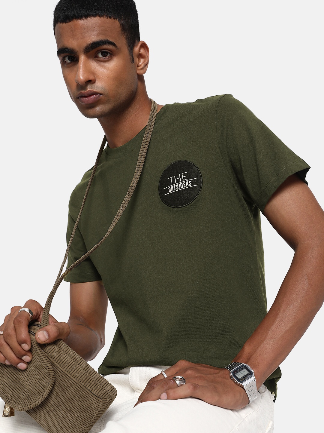 

The Roadster Life Co. Pure Cotton Solid Round Neck Casual T-shirt, Olive