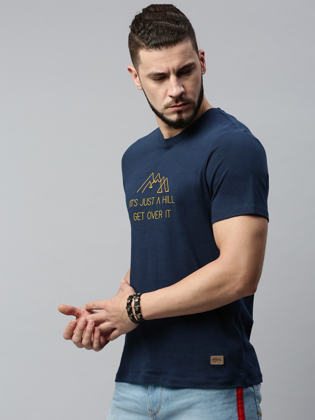 

Roadster Men Navy Blue Printed Round Neck Pure Cotton T-shirt