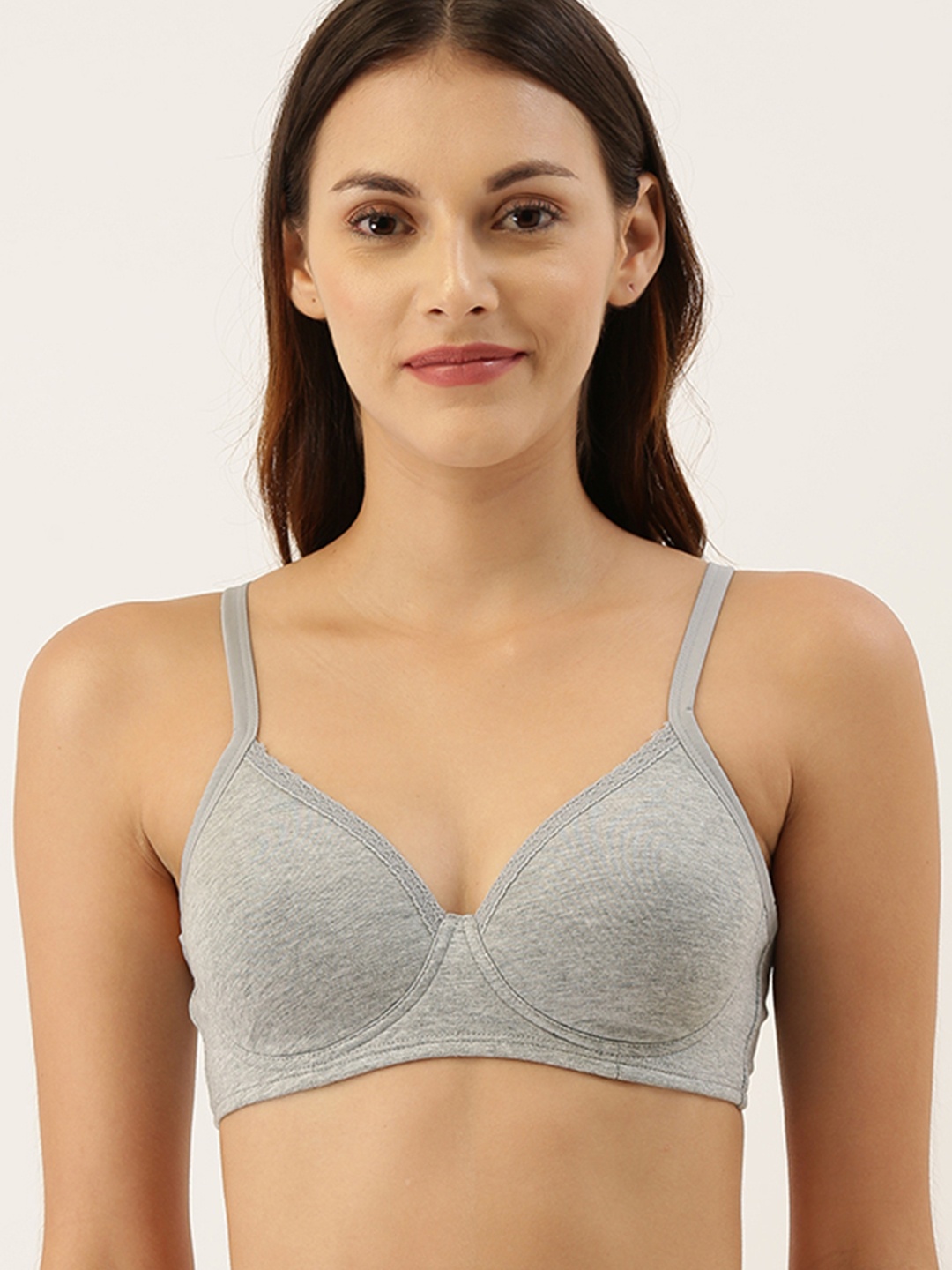 

Amante Solid Padded Wirefree Cotton Casual T-shirt Bra - BRA10202, Grey