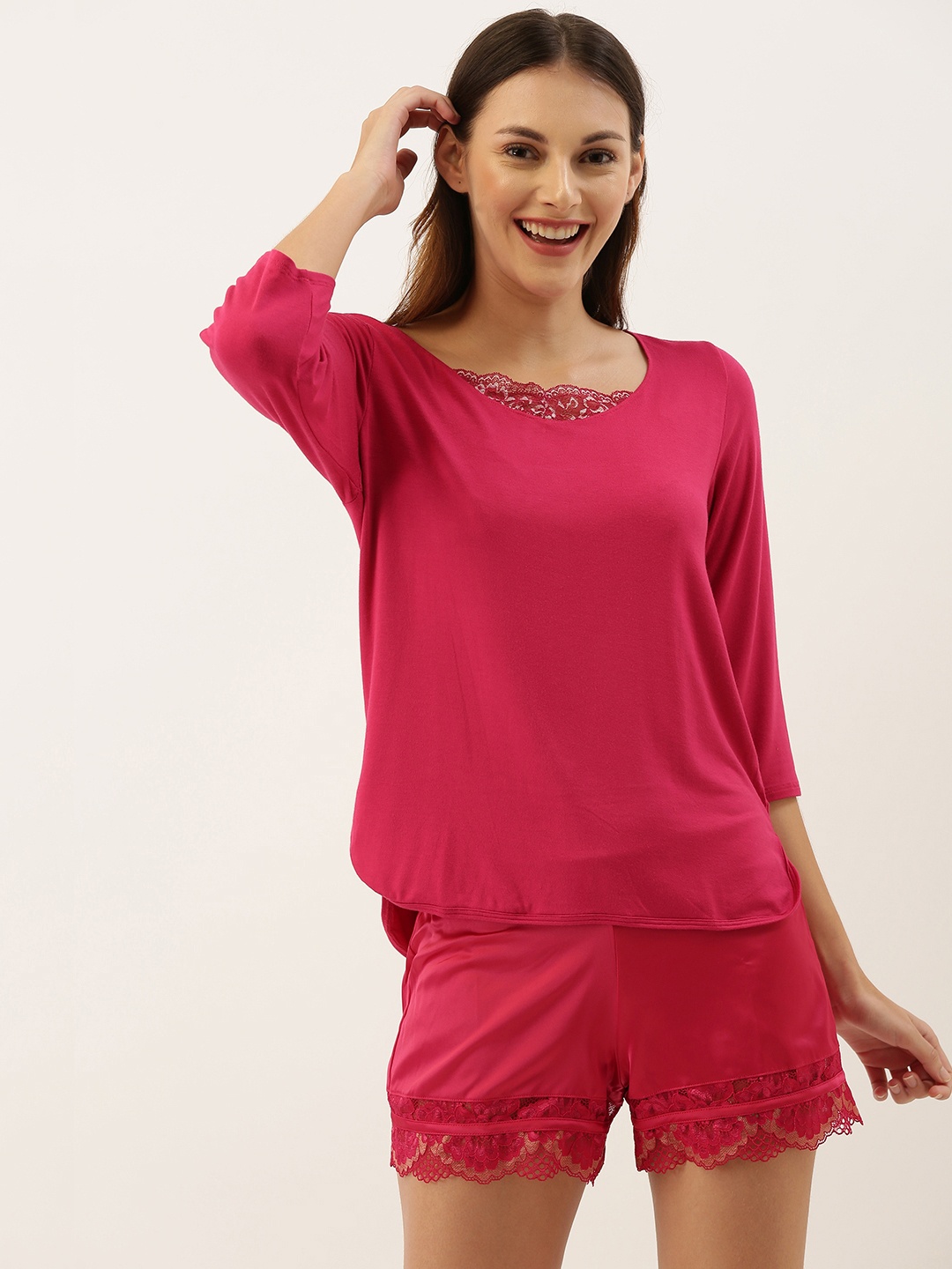 

Amante Women Pink Lace Lounge Top