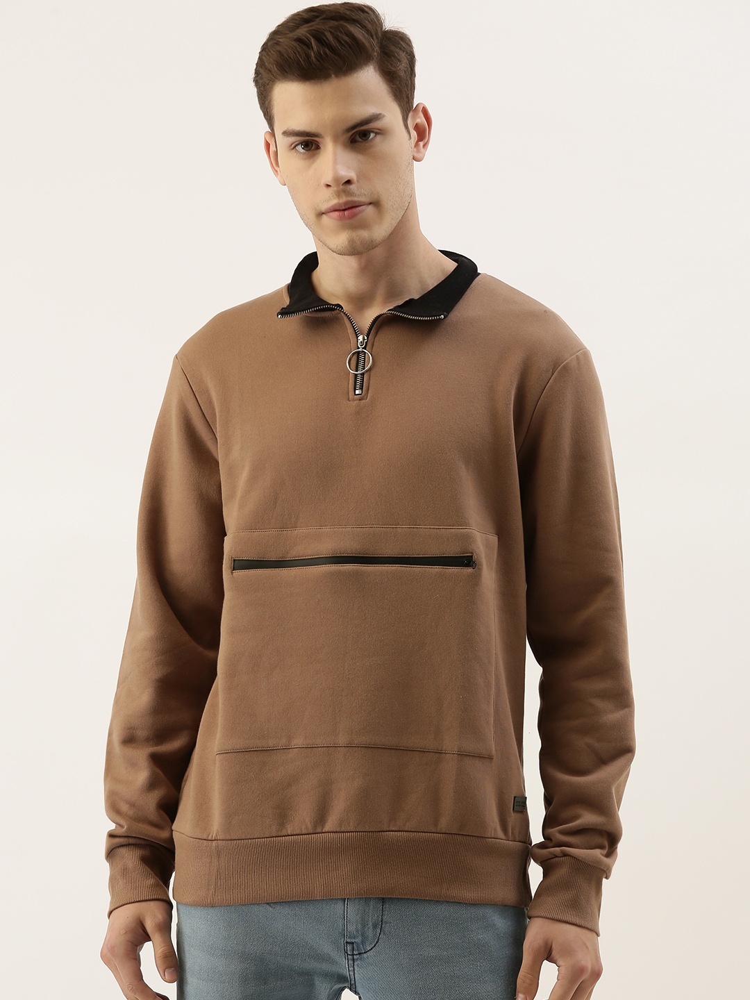 

Campus Sutra Men Brown Solid Sweatshirt