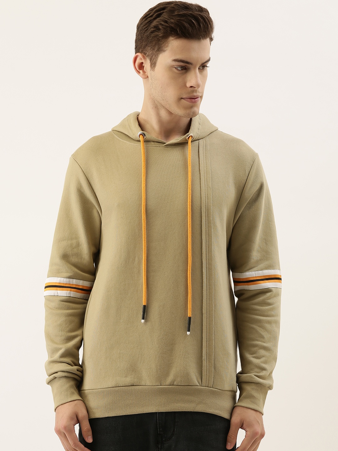 

Campus Sutra Men Beige Solid Hooded Sweatshirt