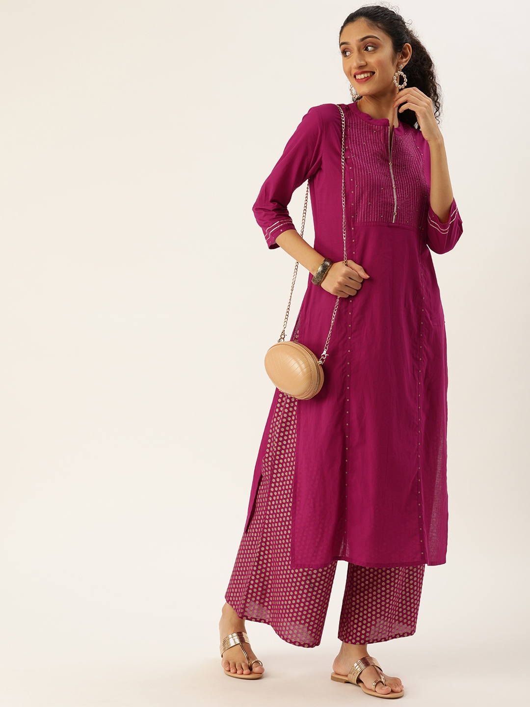 

Varanga Women Magenta & White Printed Kurta with Palazzos