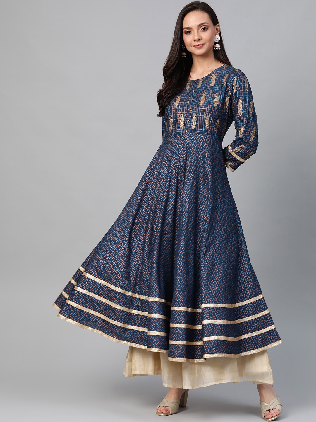 

YASH GALLERY Women Teal Blue & Golden Printed Anarkali Kurta