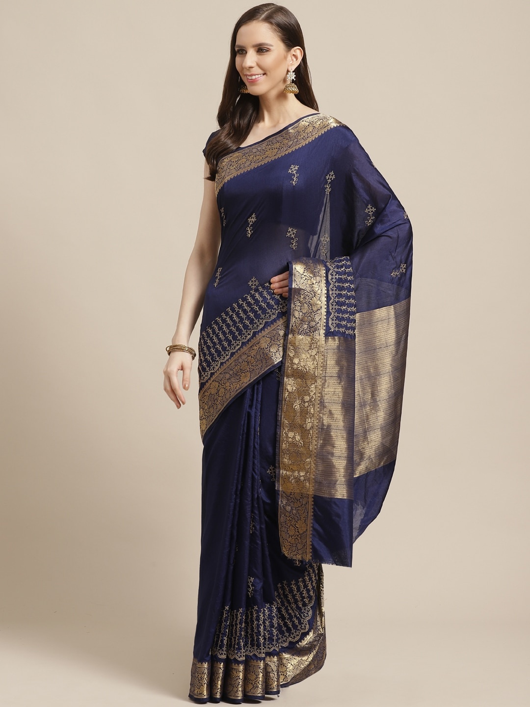 

Shaily Navy Blue & Golden Embroidered Saree