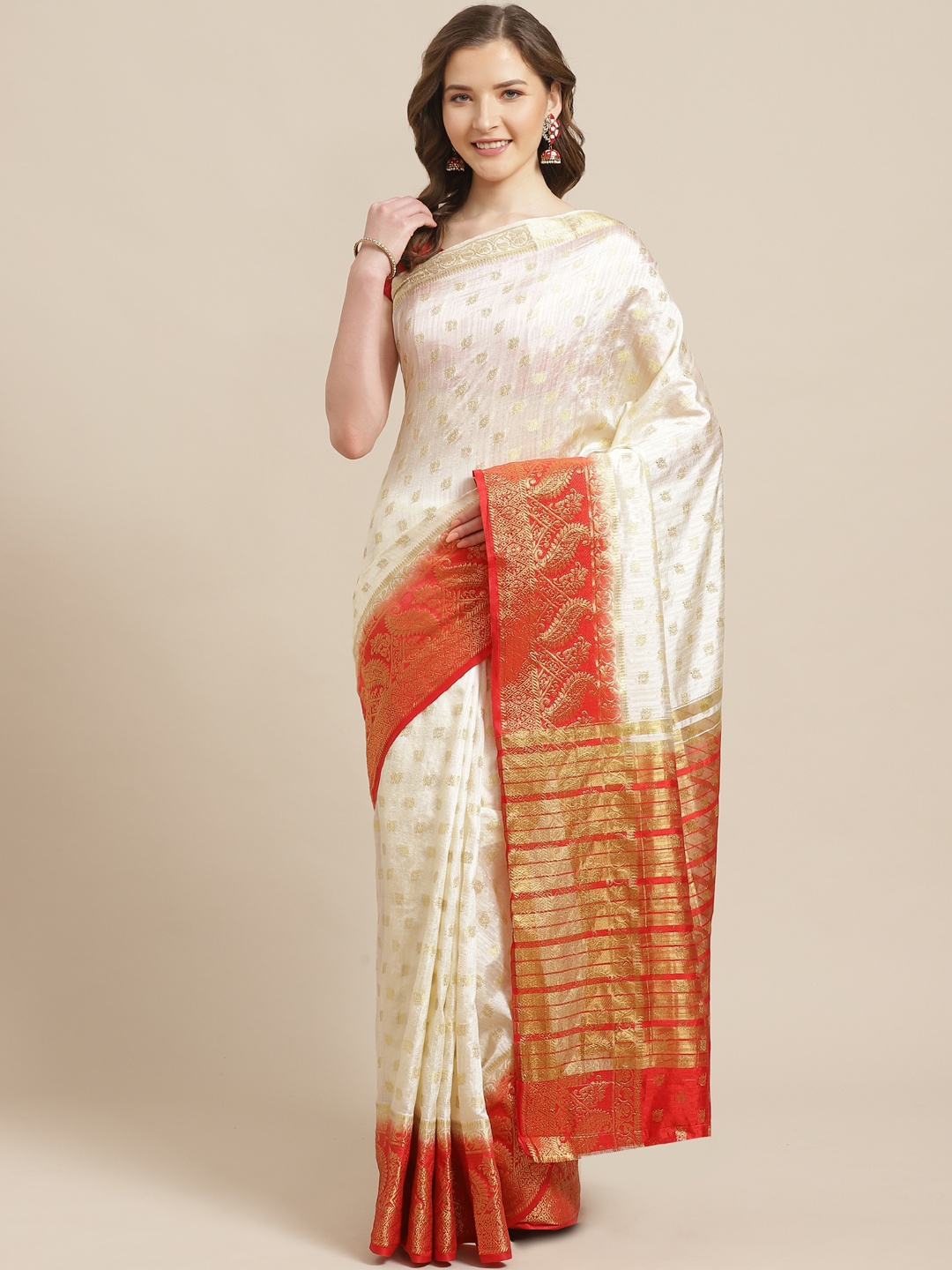 

Shaily Off-White & Golden Zari Woven Design Saree
