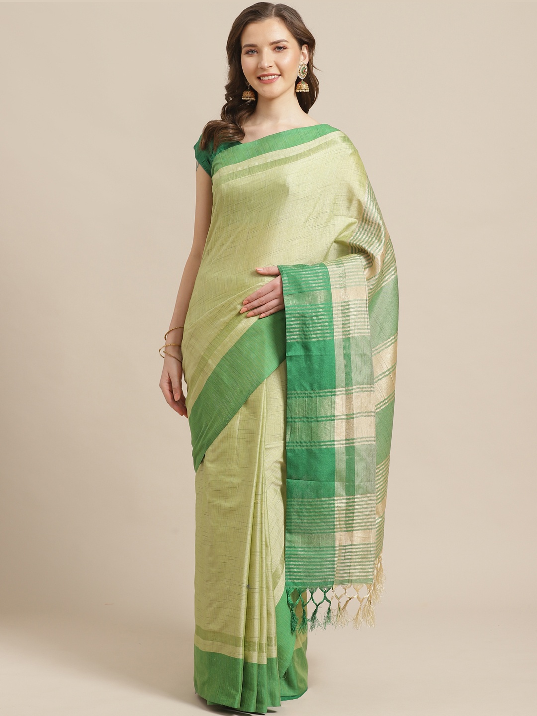 

Shaily Green & Golden Woven Design Saree