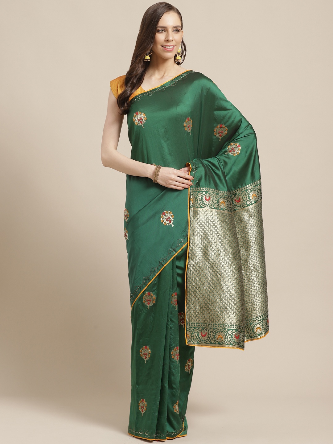

Shaily Green & Golden Zari Woven Design Saree