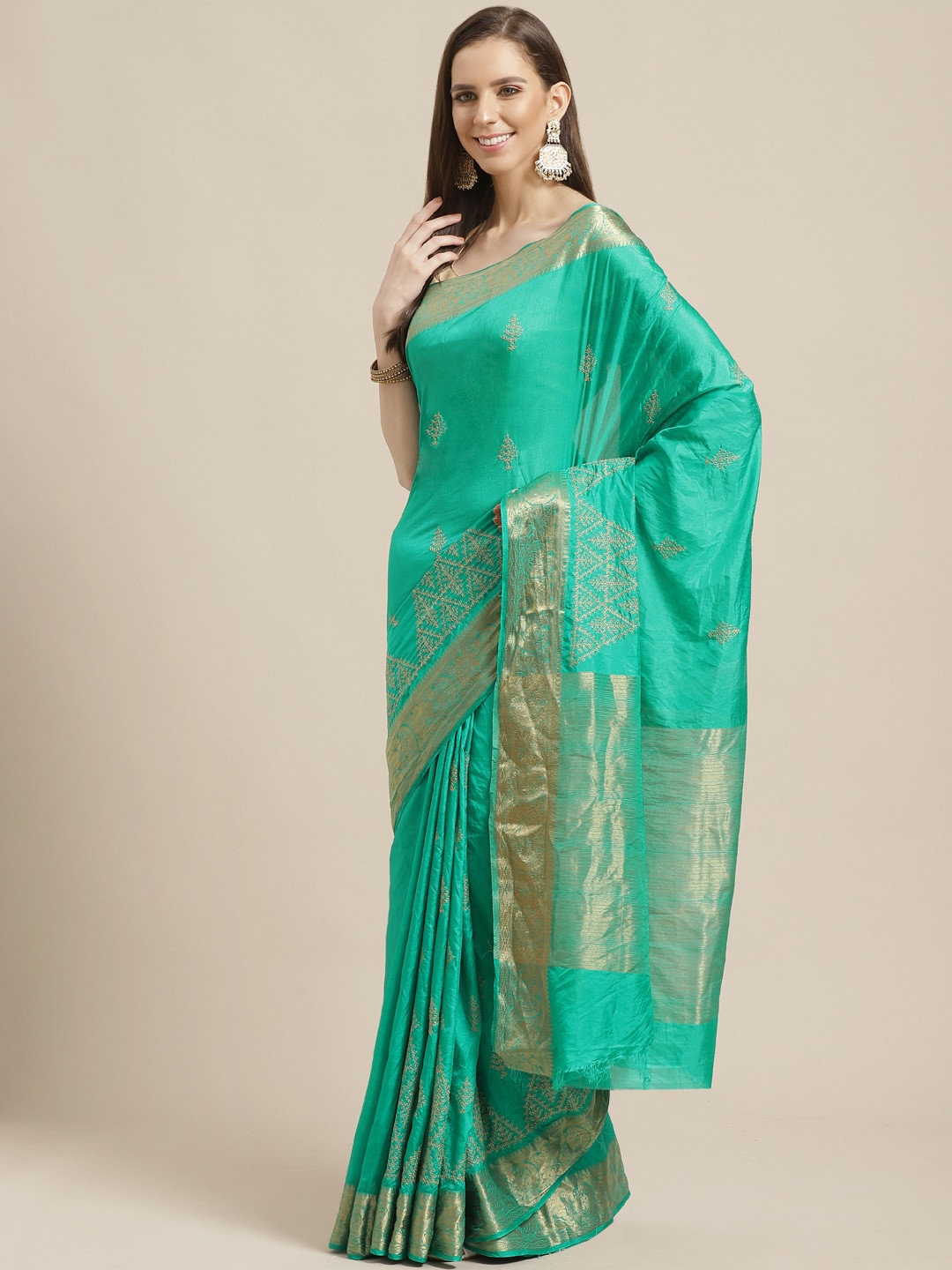 

Shaily Green & Golden Embroidered Saree