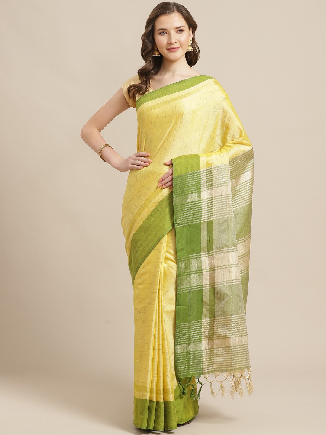 

Shaily Yellow Woven Design Saree