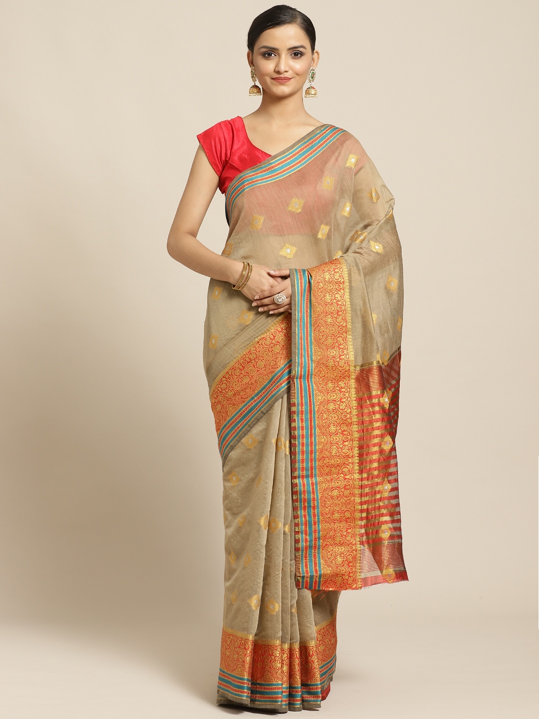 

Shaily Brown & Golden Zari Woven Design Saree, Grey