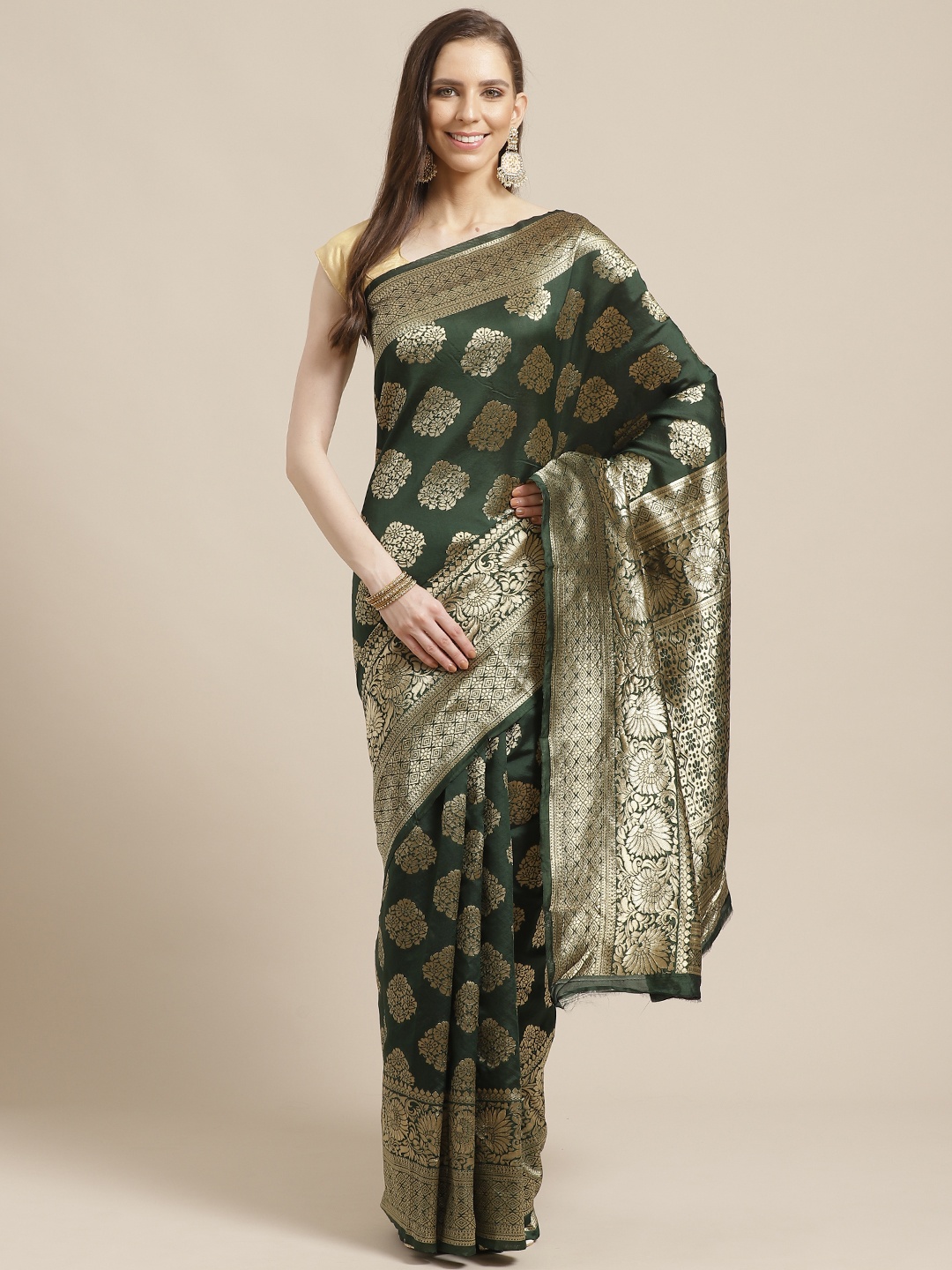 

Shaily Green & Golden Zari Woven Design Saree