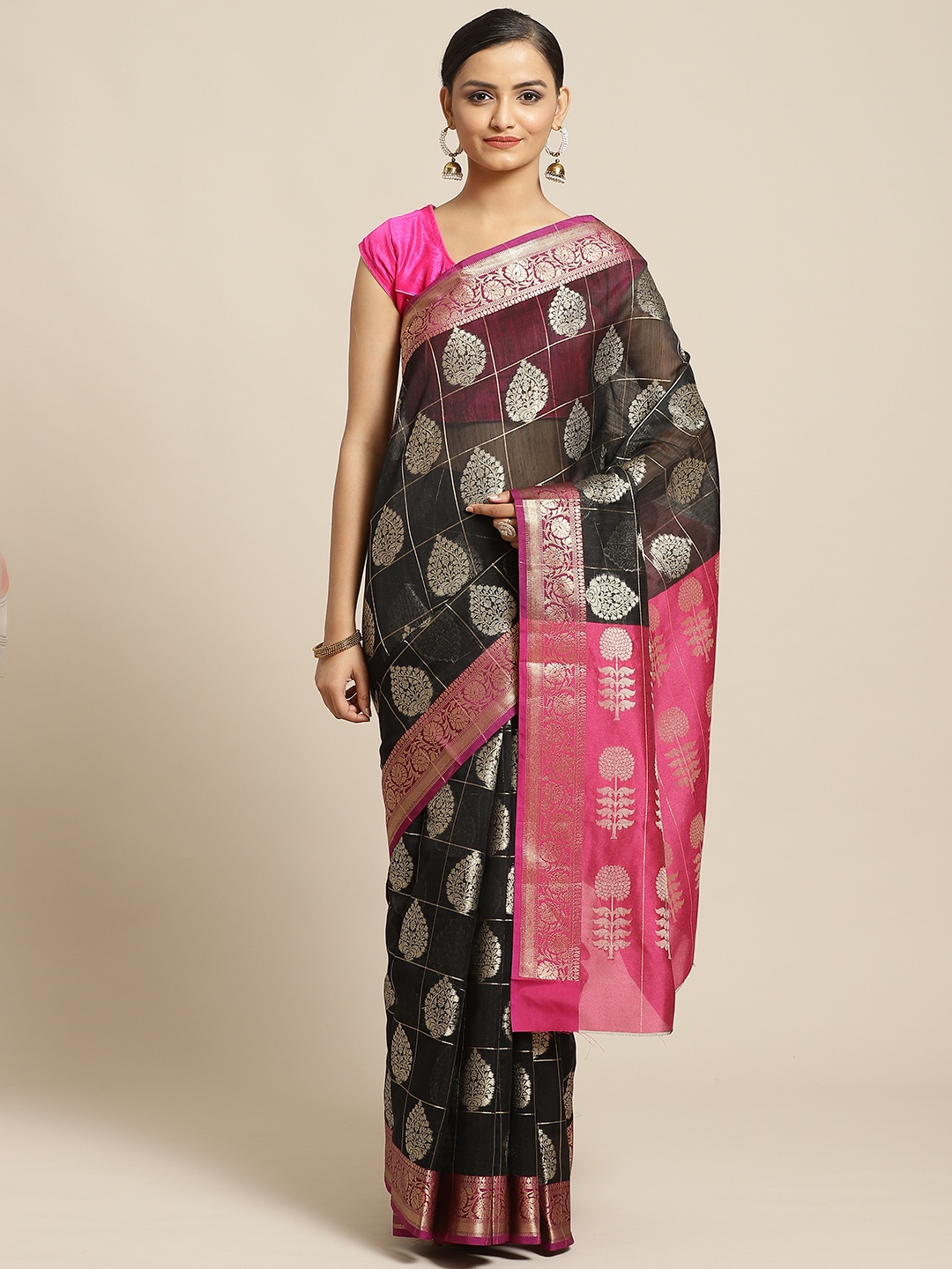 

Shaily Black & Golden Zari Woven Design Saree
