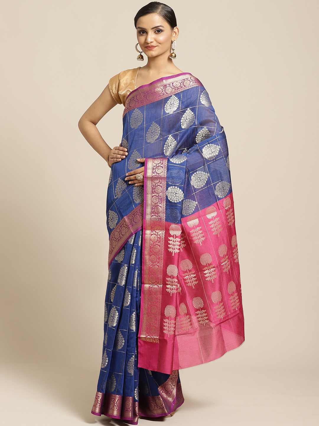 

Shaily Blue & Golden Zari Woven Design Saree