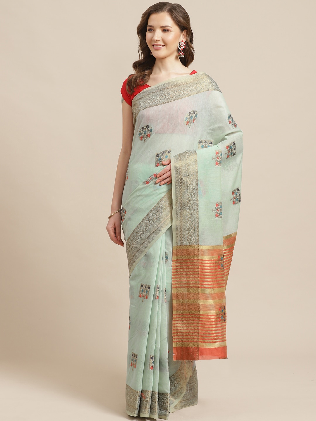 

Shaily Blue & Golden Zari Woven Design Saree