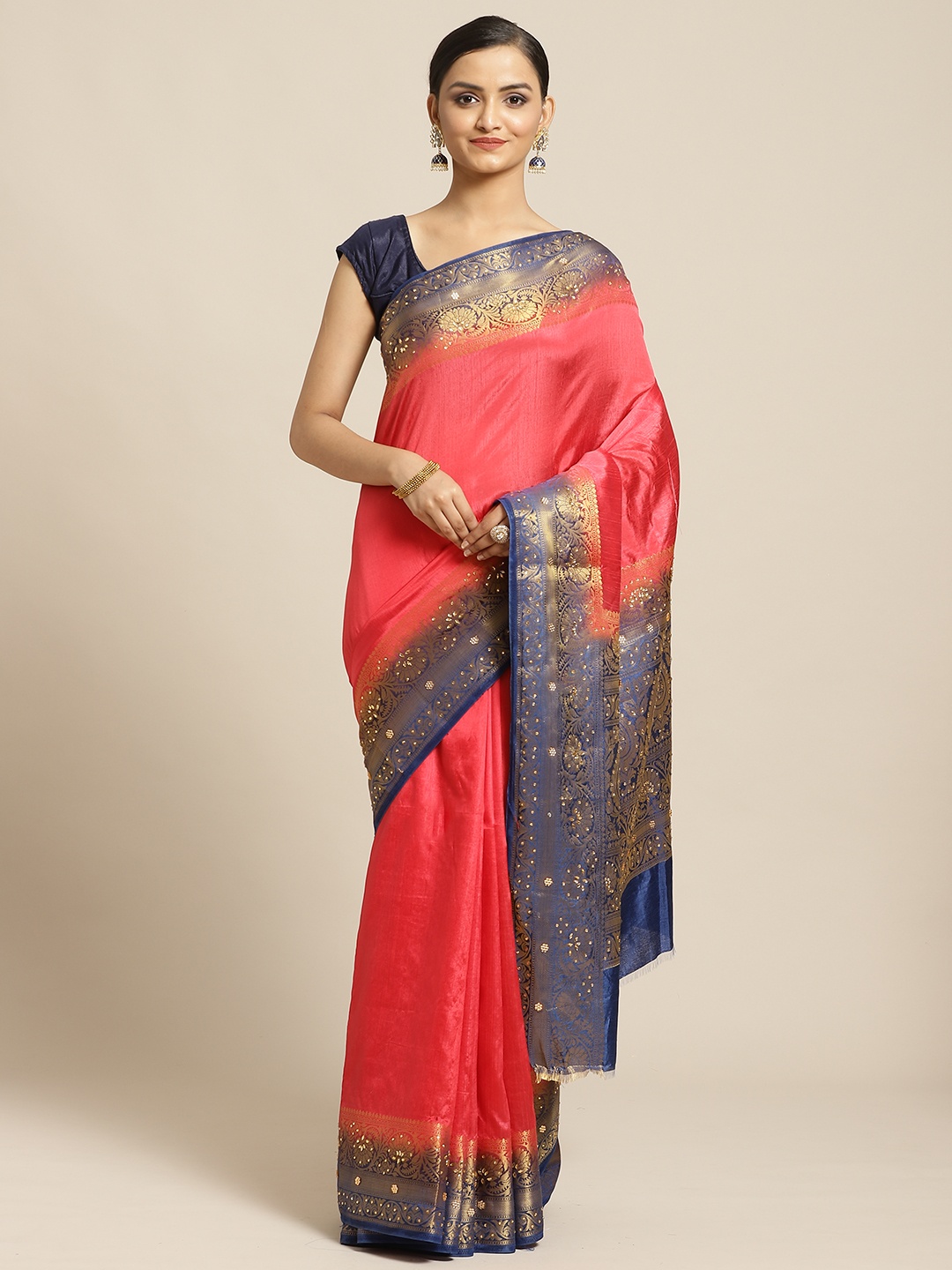 

Shaily Coral Red Solid Saree