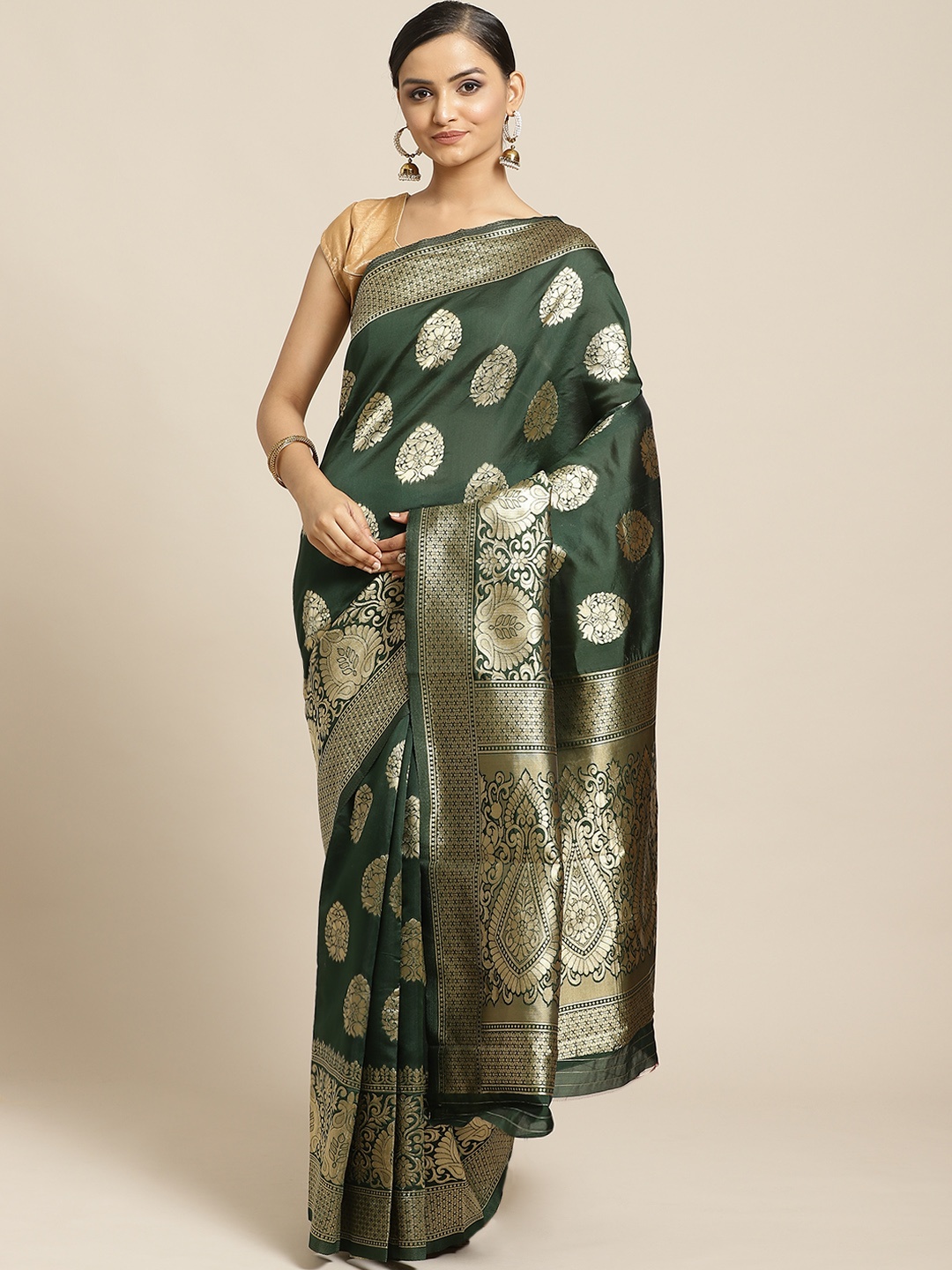 

Shaily Green & Golden Zari Woven Design Saree