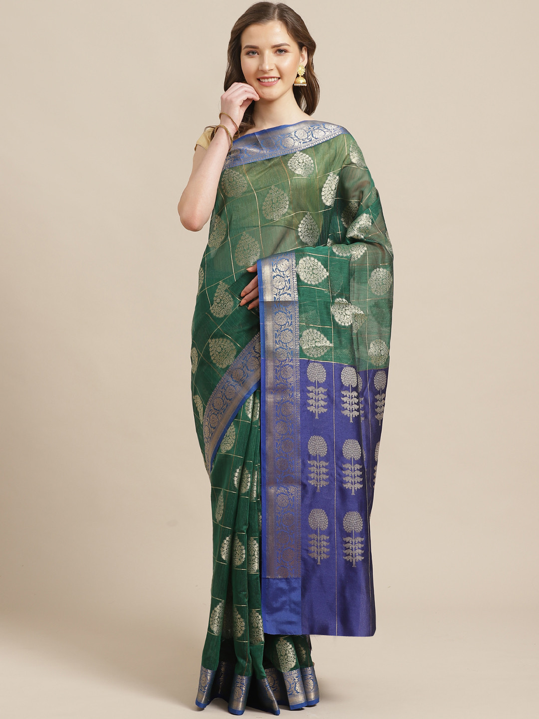 

Shaily Green & Golden Zari Woven Design Saree