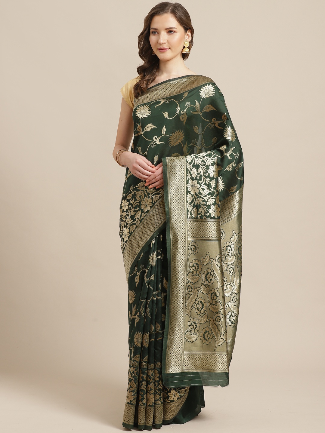 

Shaily Green & Golden Woven Design Saree