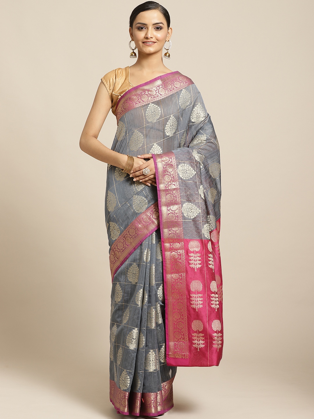 

Shaily Grey & Golden Zari Woven Design Saree