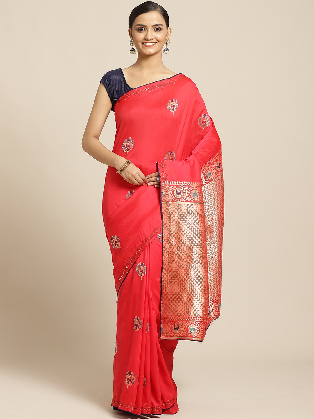 

Shaily Red & Golden Zari Embroidered Saree