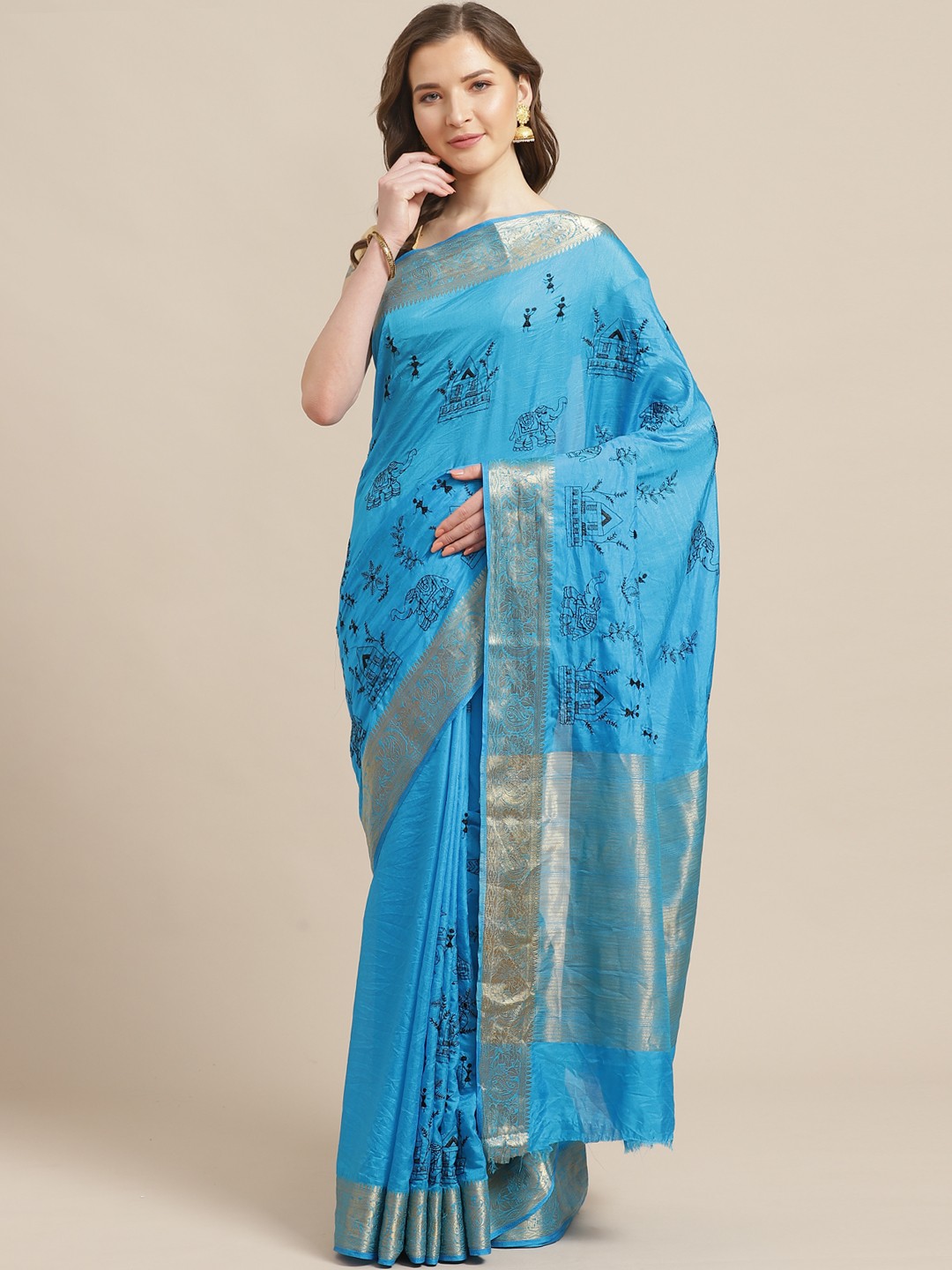 

Shaily Blue & Black Zari Quirky Embroidered Saree