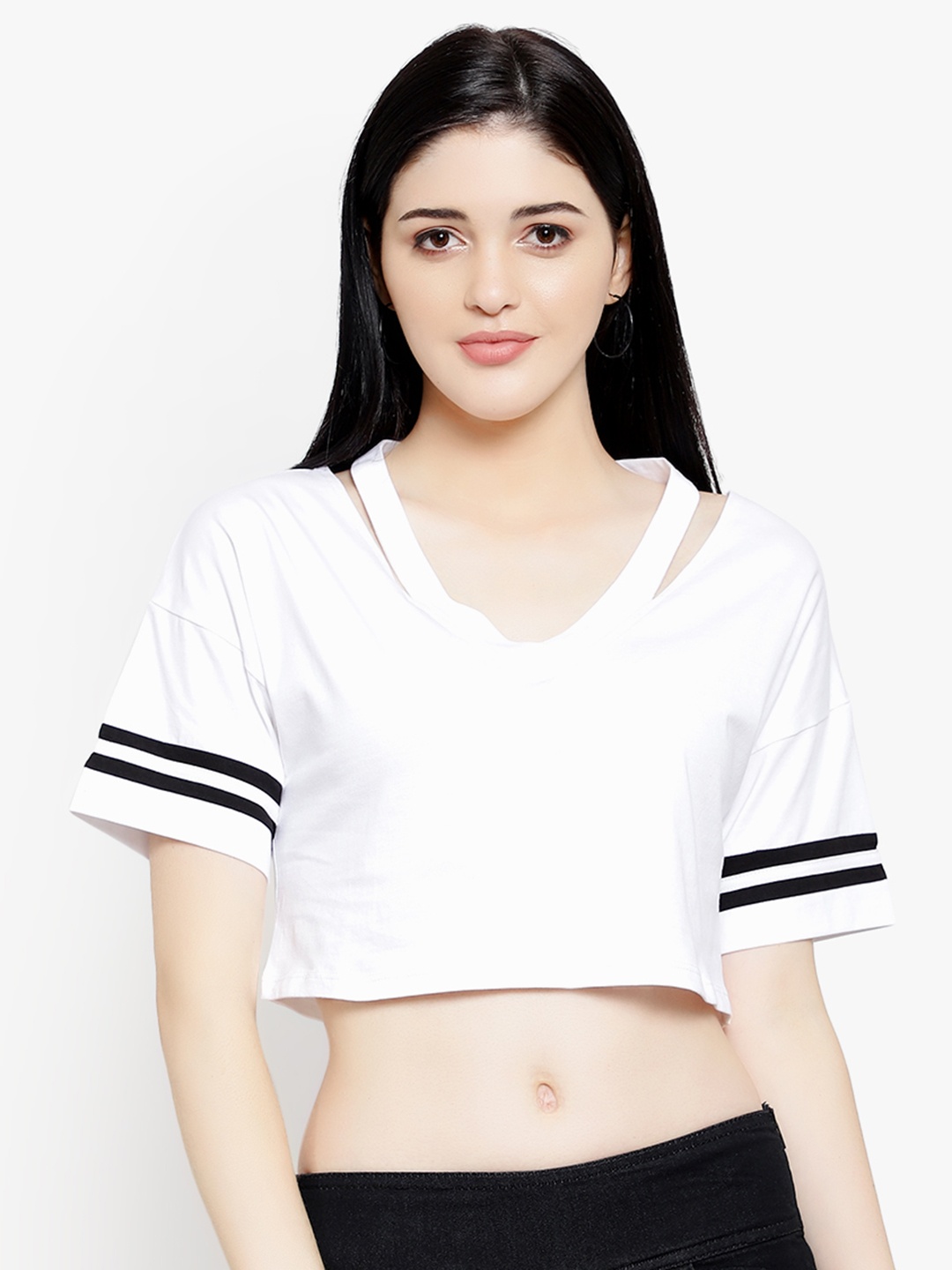

LE BOURGEOIS Women White Solid Crop Top