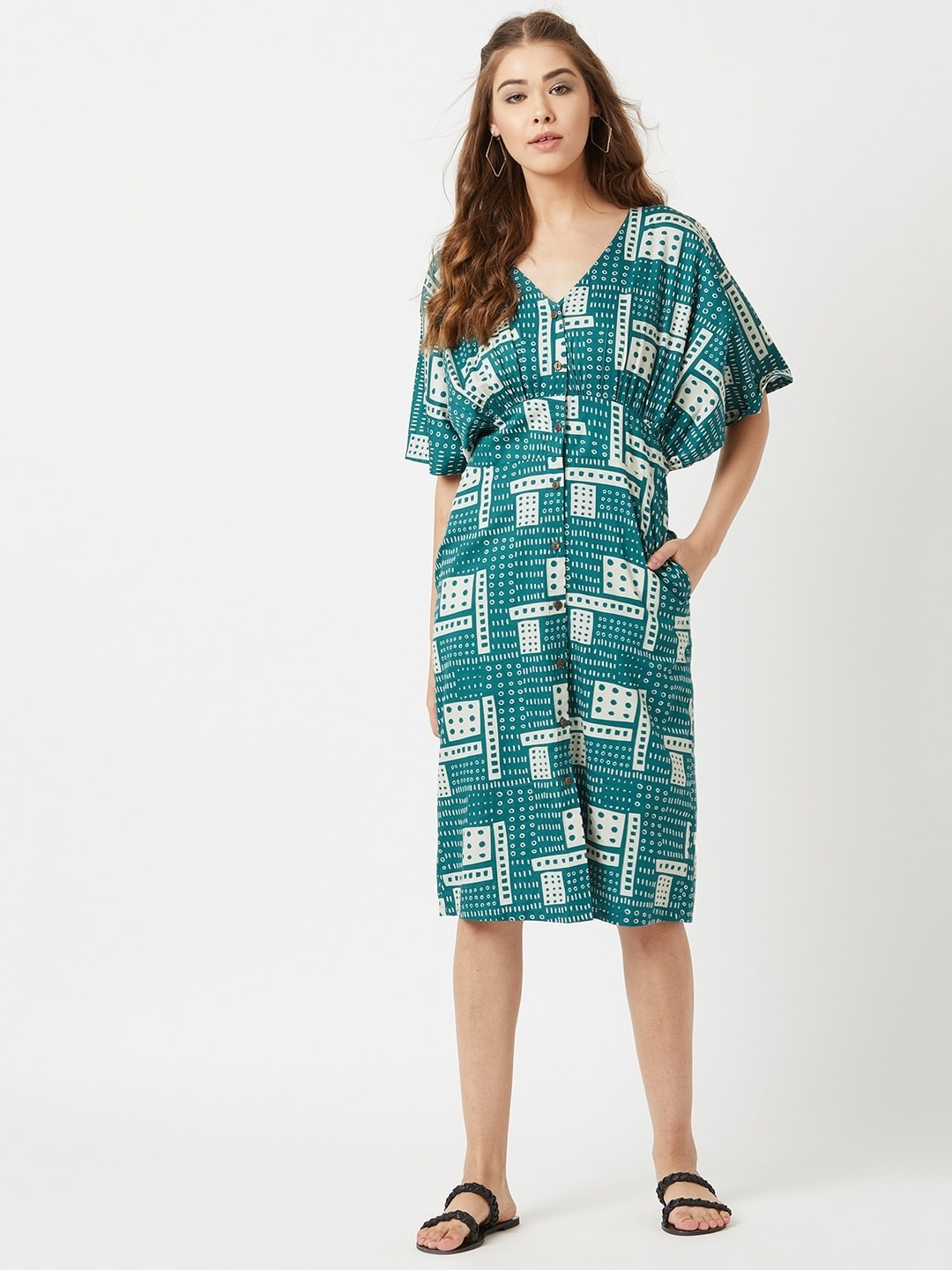 

The Wishing Chair Women Green Printed A-Line Dress