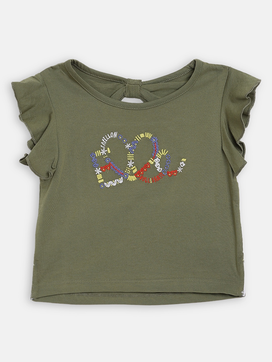 

ELLE Girls Olive Green Printed Pure Cotton Top