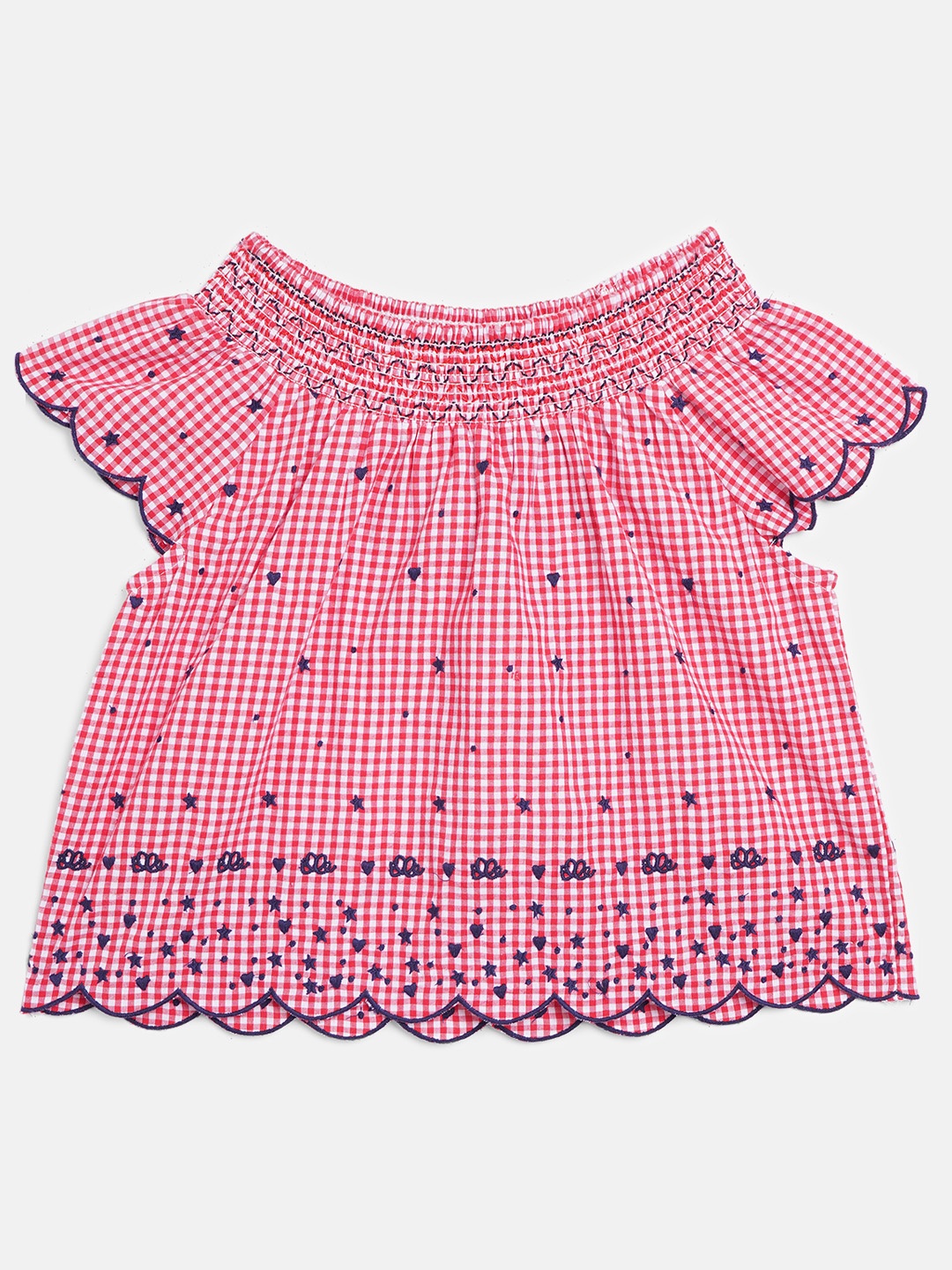 

ELLE Girls Red Checked A-Line Pure Cotton Top