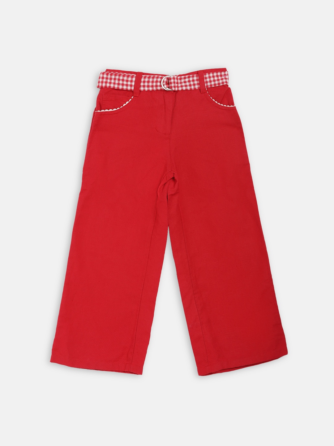 

ELLE Girls Red Regular Fit Solid Linen Parallel Trousers