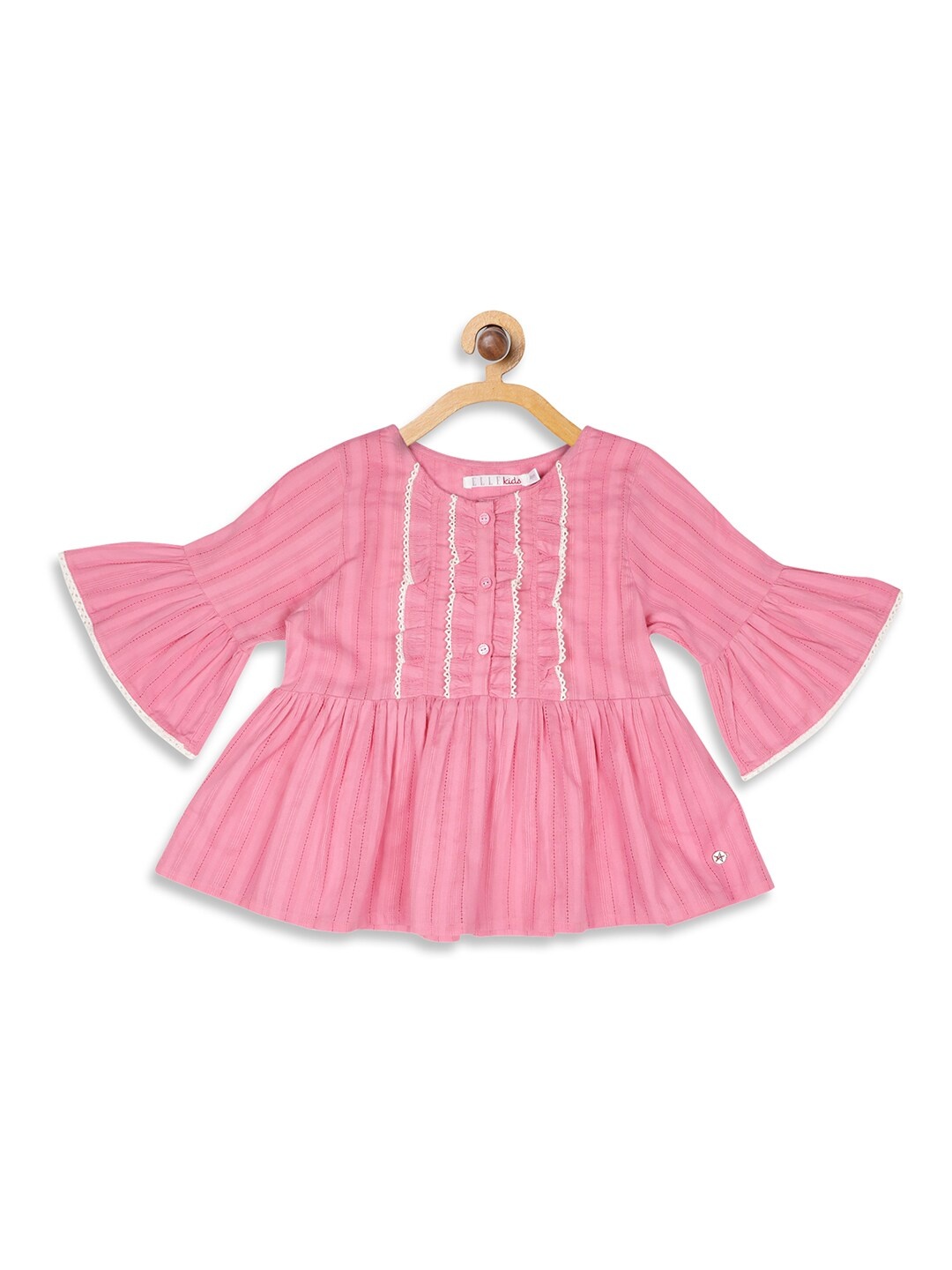 

ELLE Girls Pink Striped Peplum Pure Cotton Top