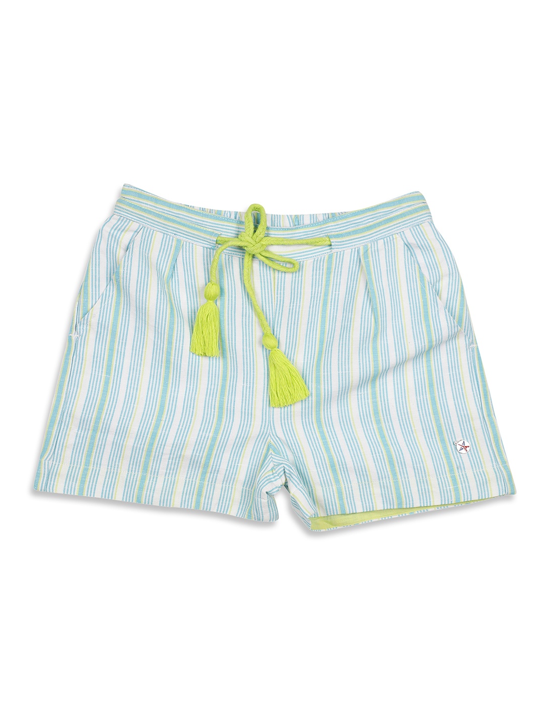 

ELLE Girls Blue Striped Regular Fit Hot Pants