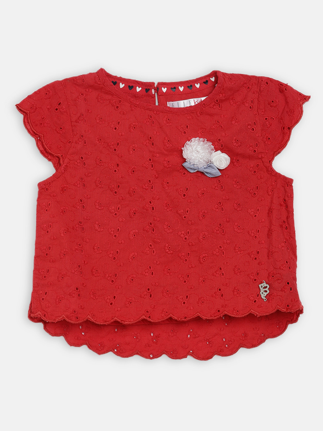 

ELLE Girls Red Self Design Pure Cotton Top