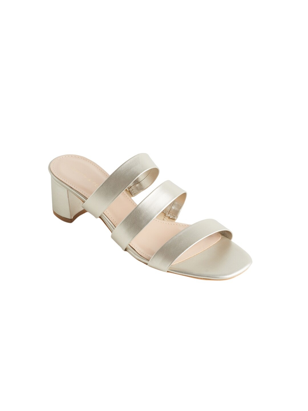 

LEMON & PEPPER Women Gold-Toned Solid Block Heels