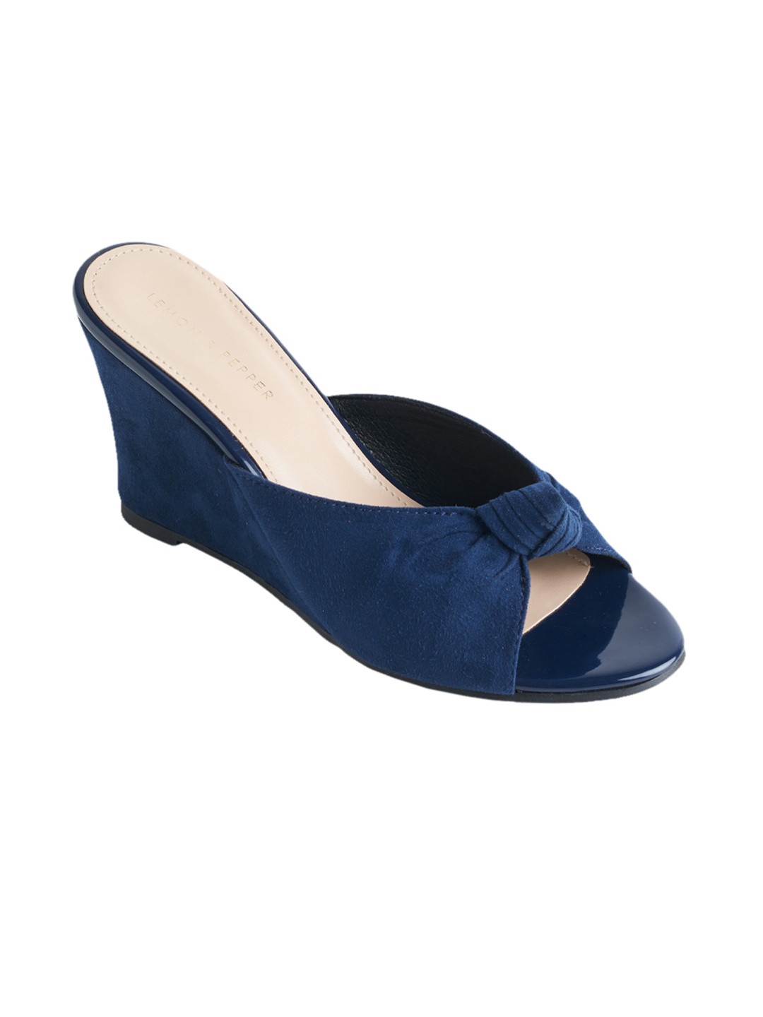 

LEMON & PEPPER Women Navy Blue Solid Suede Wedges