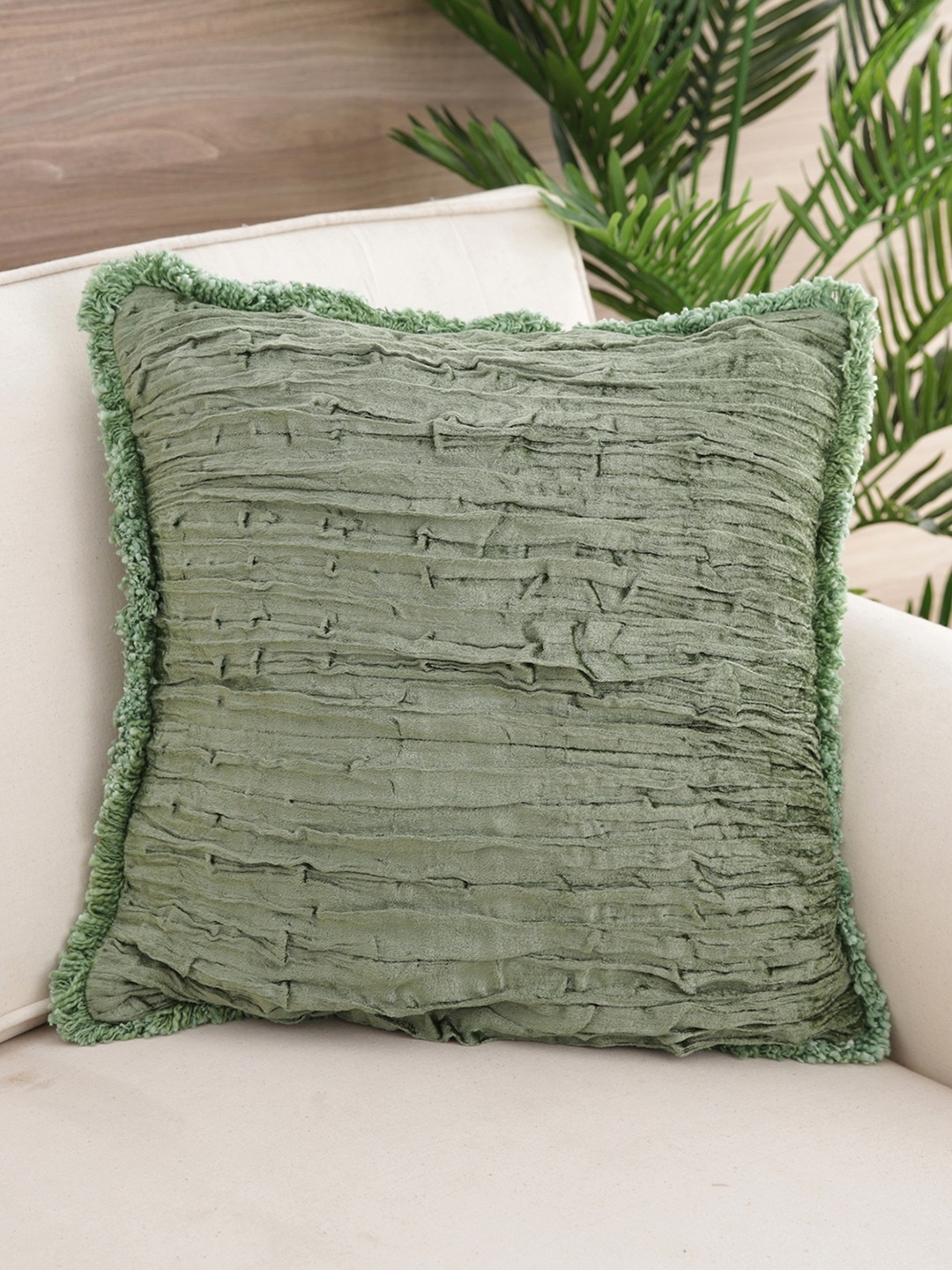 

Pure Home and Living Green Set of Single Self Design Square Cushion Covers