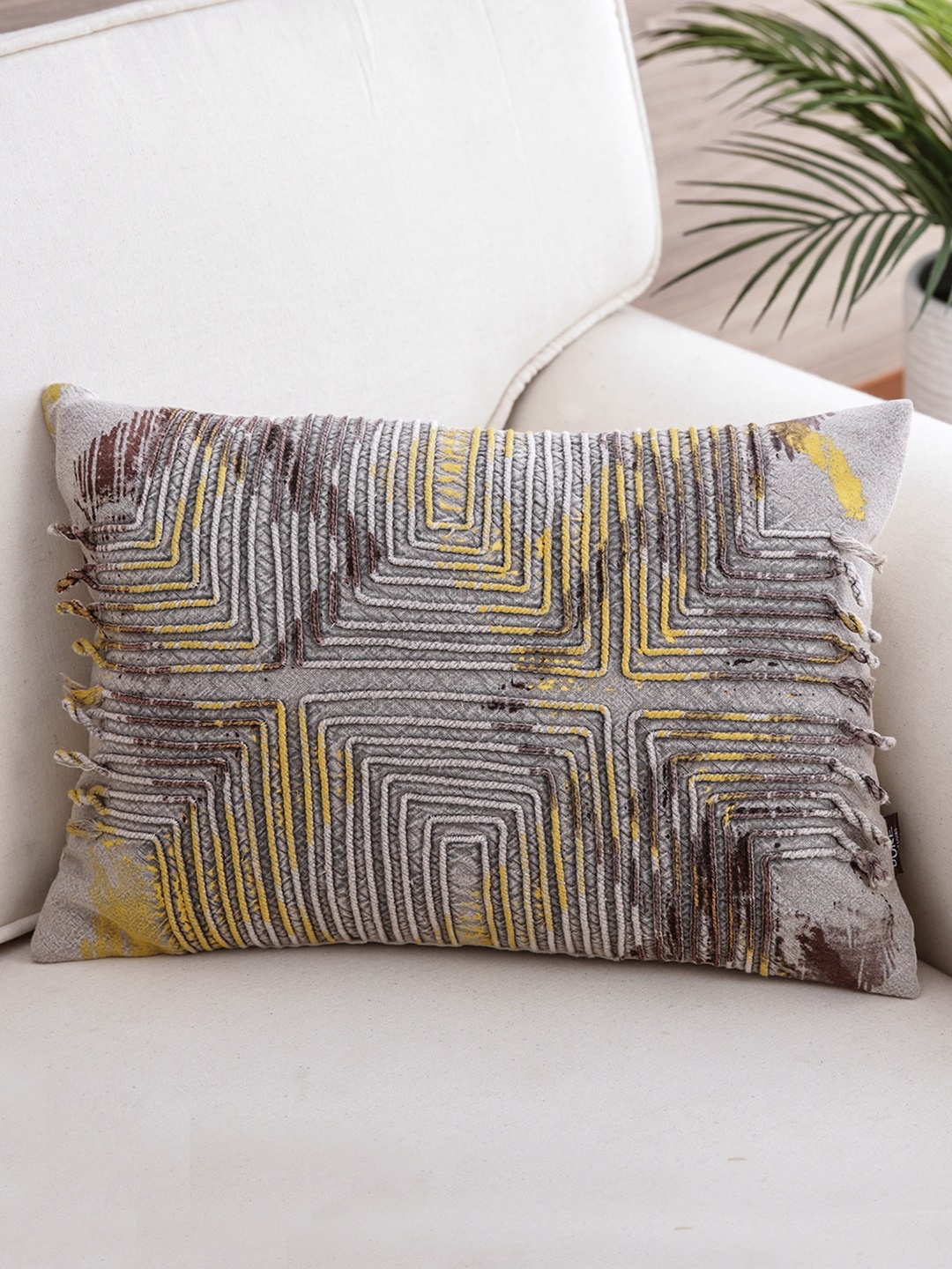 

Pure Home and Living Grey & Yellow Set of Single Self Design Rectangle Cushion Covers