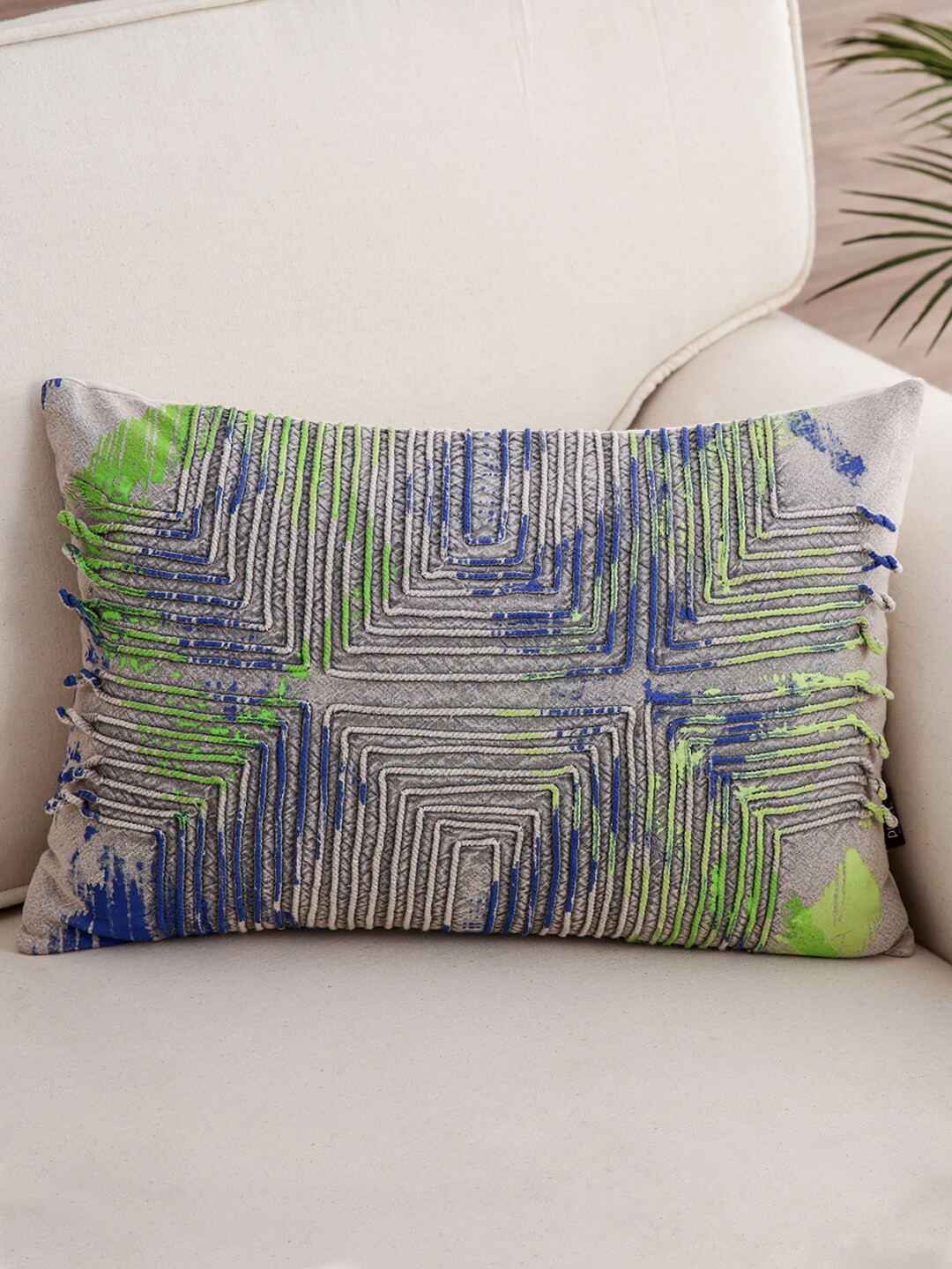 

Pure Home and Living Blue Set of Single Embroidered Rectangle Cushion Covers